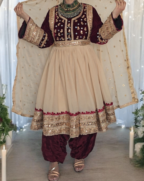 Luxury Cream & Maroon Ghand