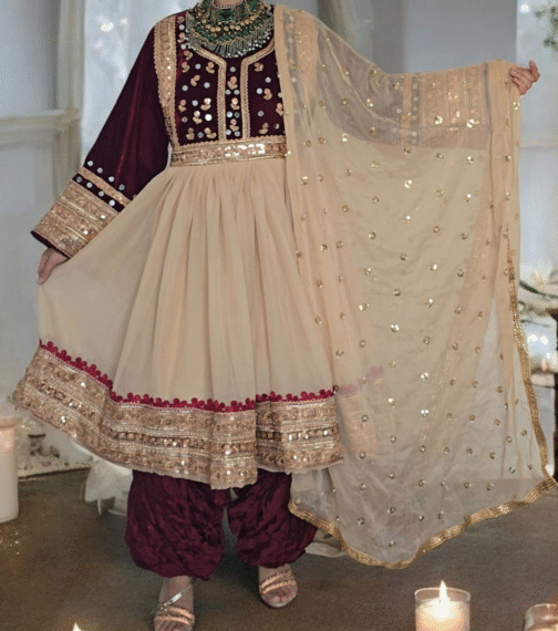 Luxury Cream & Maroon Ghand