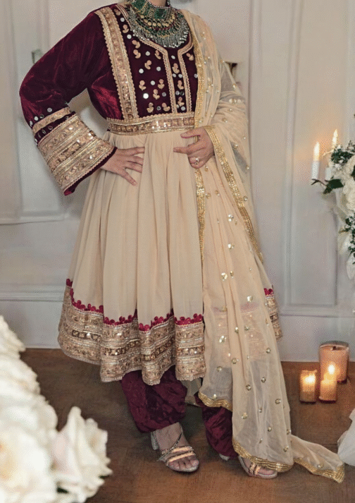 Luxury Cream & Maroon Ghand