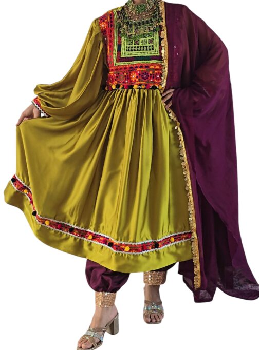Olive green satin Ghand