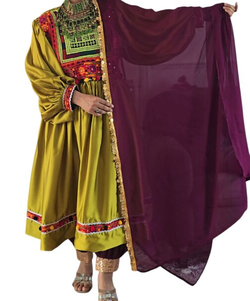Olive green satin Ghand