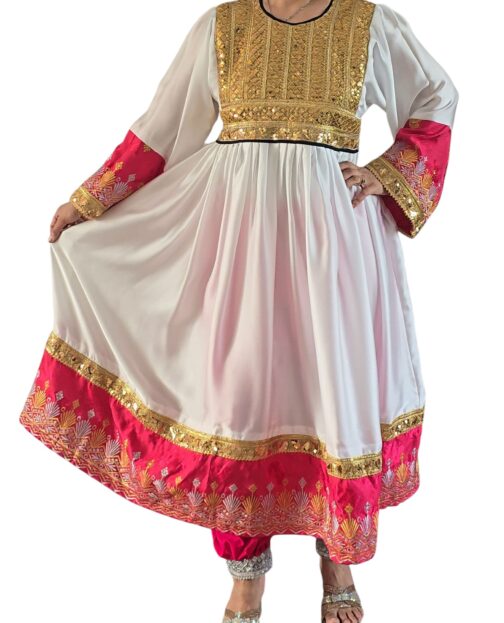 White and hot pink ghand SIZE MEDIUM