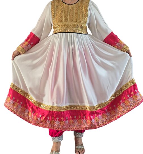 White and hot pink ghand SIZE MEDIUM