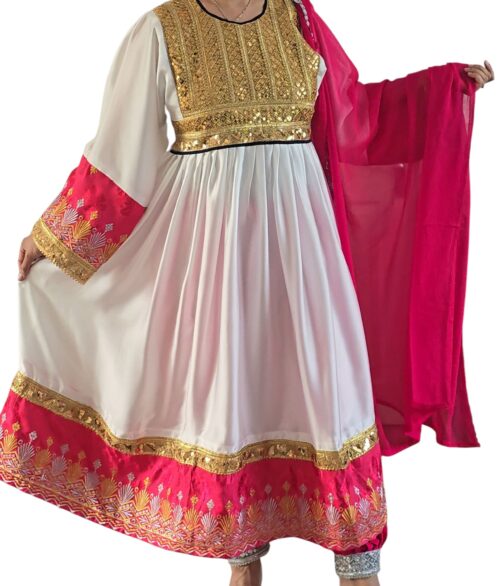 White and hot pink ghand SIZE MEDIUM