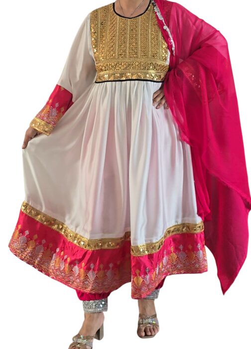 White and hot pink ghand SIZE MEDIUM