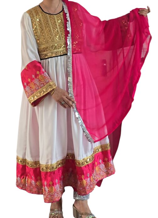 White and hot pink ghand SIZE MEDIUM