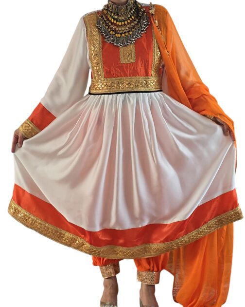 White and orange satin ghand