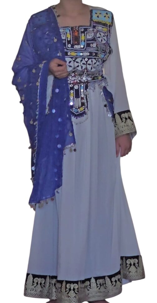 White Ghand with blue embroidery
