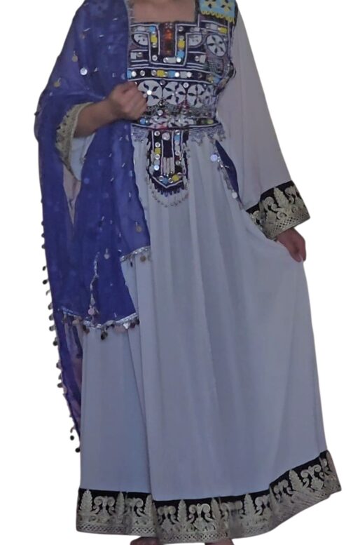 White Ghand with blue embroidery