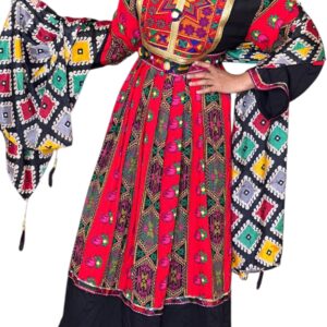 Vibrant red and black Ghand. Cotton Fabric