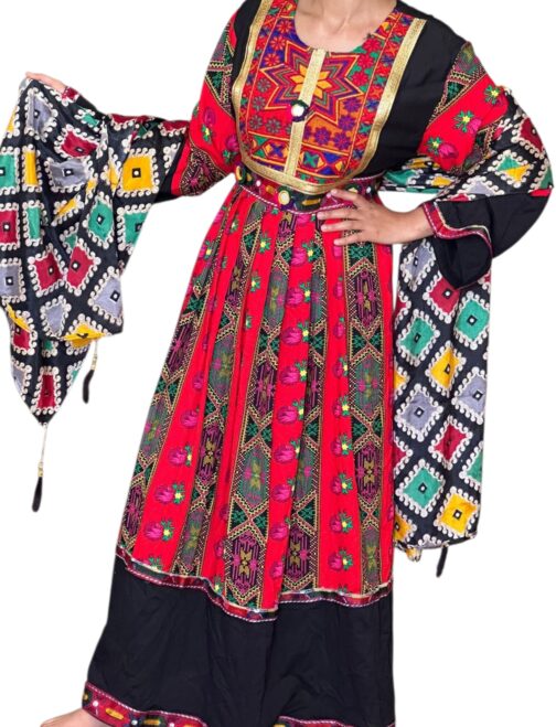 Vibrant red and black Ghand. Cotton Fabric