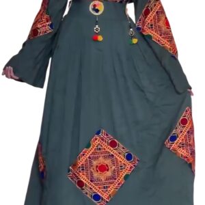 Olive Green Cotton with Geometric Embroidery