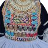 Elegant Navy & Sky Blue Afghan Dress with Gold Details and Embroidered Bodice