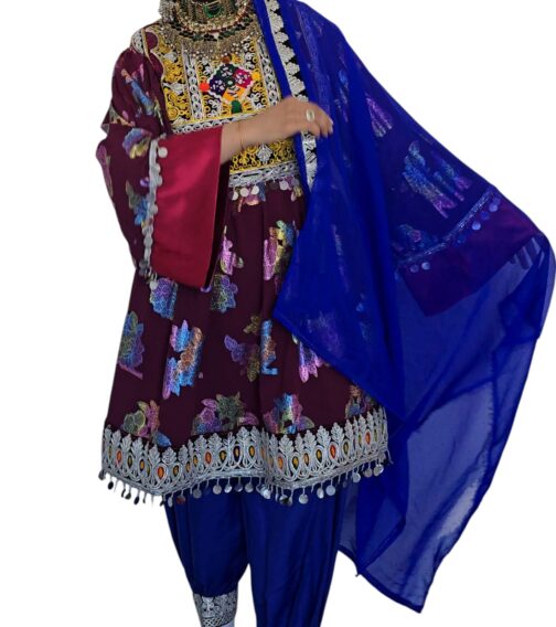 Deep maroon Ghand with multi colour floral patern
