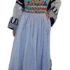 Elegant Navy & Sky Blue Afghan Dress with Gold Details and Embroidered Bodice