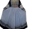 Elegant Navy & Sky Blue Afghan Dress with Gold Details and Embroidered Bodice