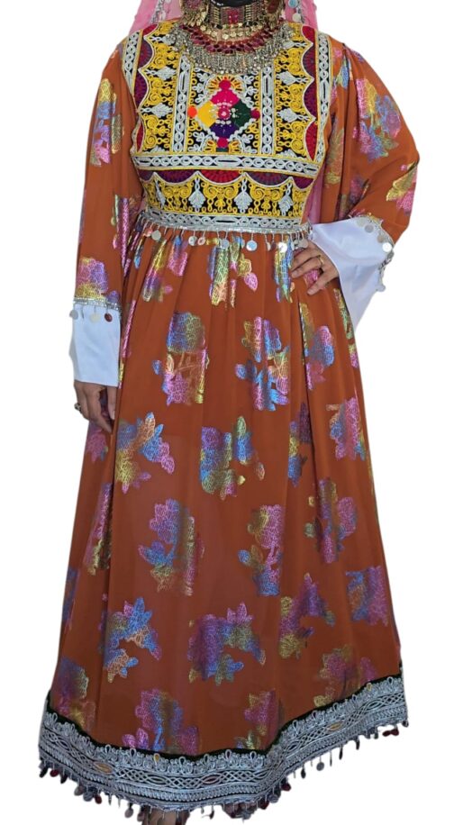 Rust orange Ghand, with multi colour design