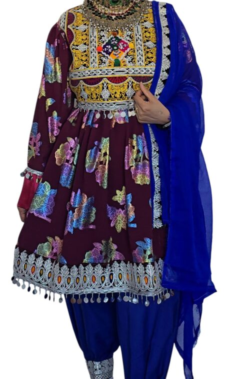 Deep maroon Ghand with multi colour floral patern
