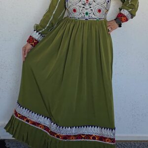 Olive green Ghand with pleated hem
