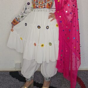 White Ghand with colourful embroidery